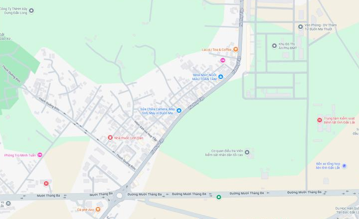 Ảnh chụp thật từ Google Maps khu vực 601 Hà Huy Tập, Tân Lợi, Buôn Ma Thuột, có ghim vị trí Tin Học Lưu Phương